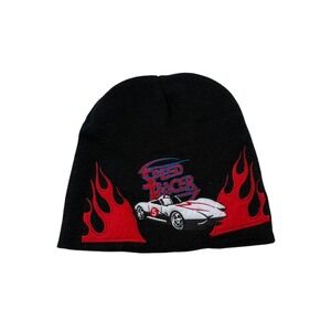 Speed Racer Beanie Hat Black Red Flame Racing Cap Motorsports Y2K Grunge Cartoon